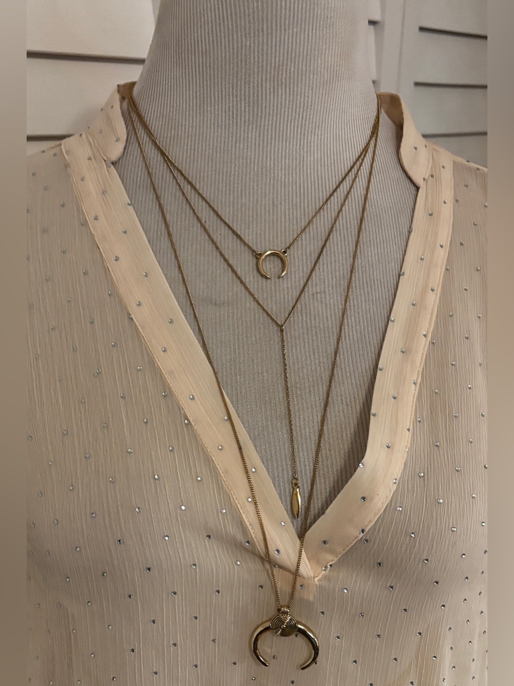 Layered Gold Crescent Pendant Necklace - Women's Jewelry